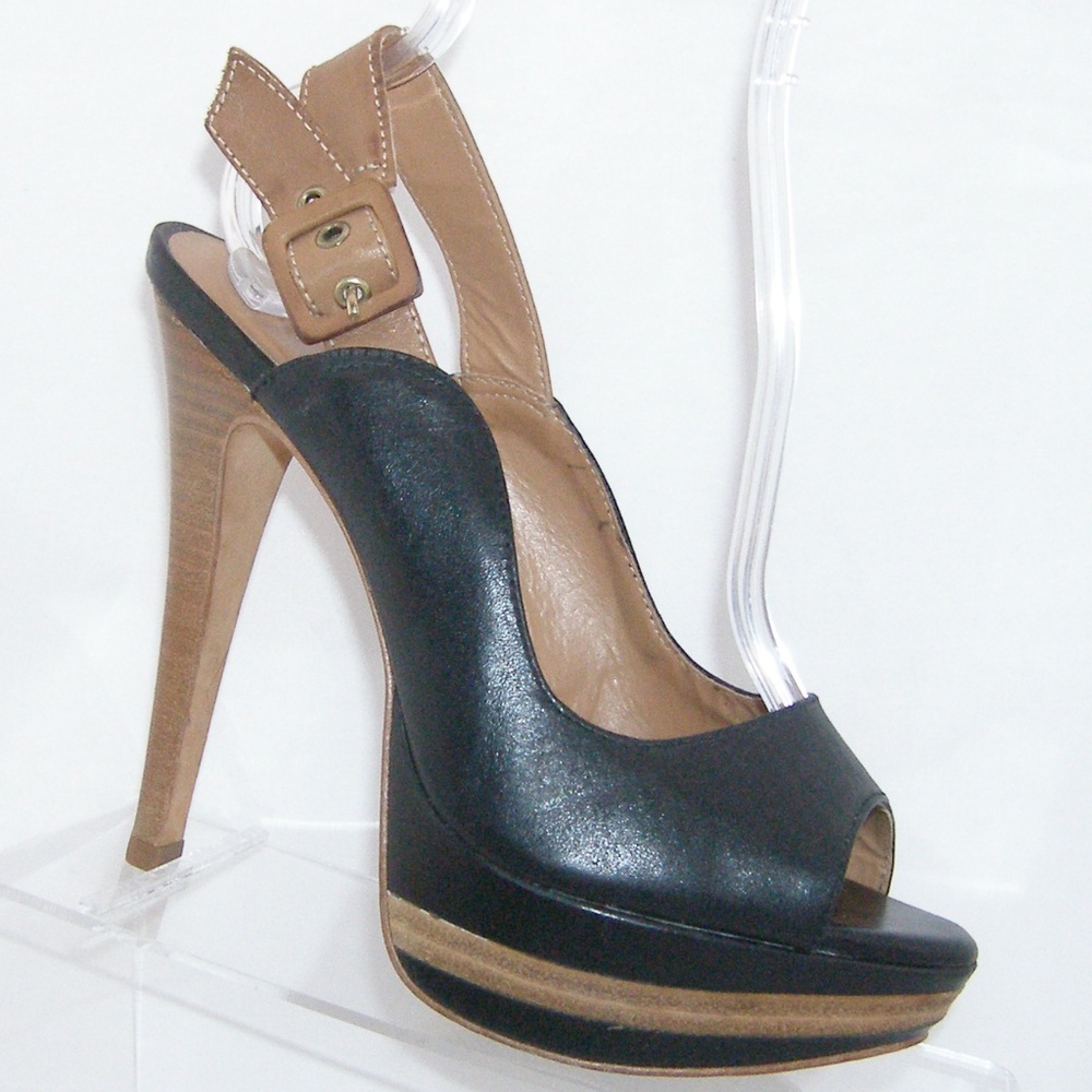 ALDO black leather peep toe slingback heels 8.5 39